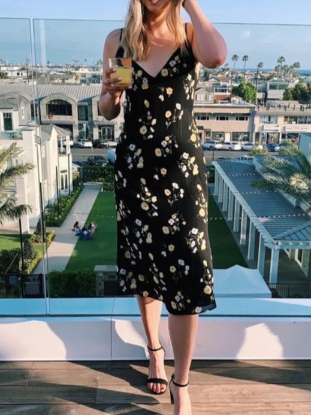 Reformation Dietrich Black Yellow Floral Dress Midi Flare Skirt Open Back Large - Picture 4 of 12